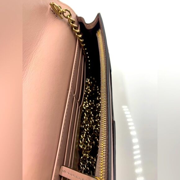 Auth Gucci Wallet On Chain Pink Beige Bow Guccisima Leather Gold Chain Strap Ex+ - Picture 8 of 16